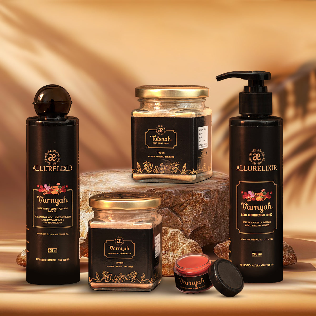 Pimple Skin Mega Brightening Kit ( Tulsnah Pack + Varnyah Pack + Lip Balm + Body Oil + Body Lotion )