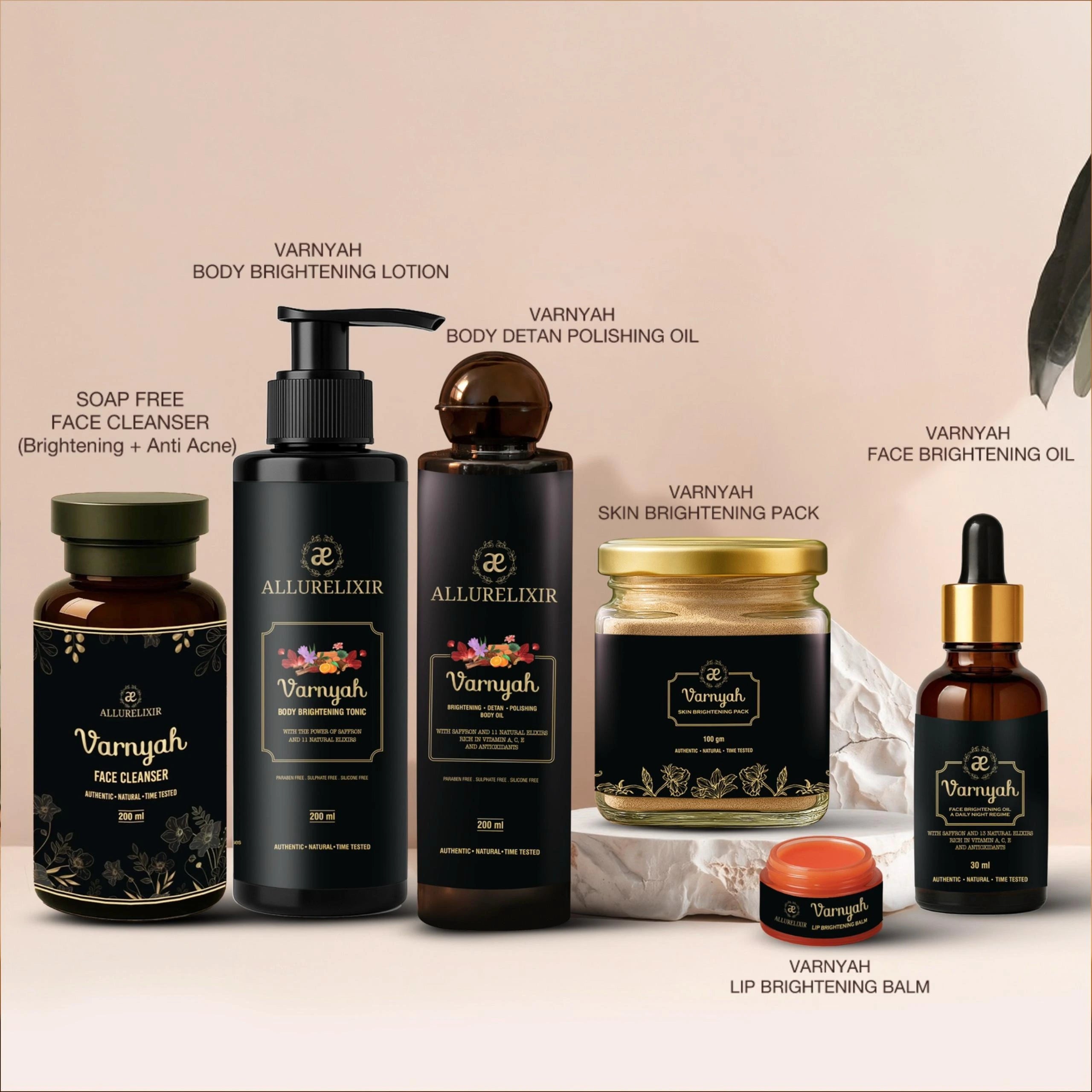 Varnyah: 6 in 1 Brightening Kit ( Pack + Face oil + Lip balm + Face cleanser + Body oil + Body Lotion )