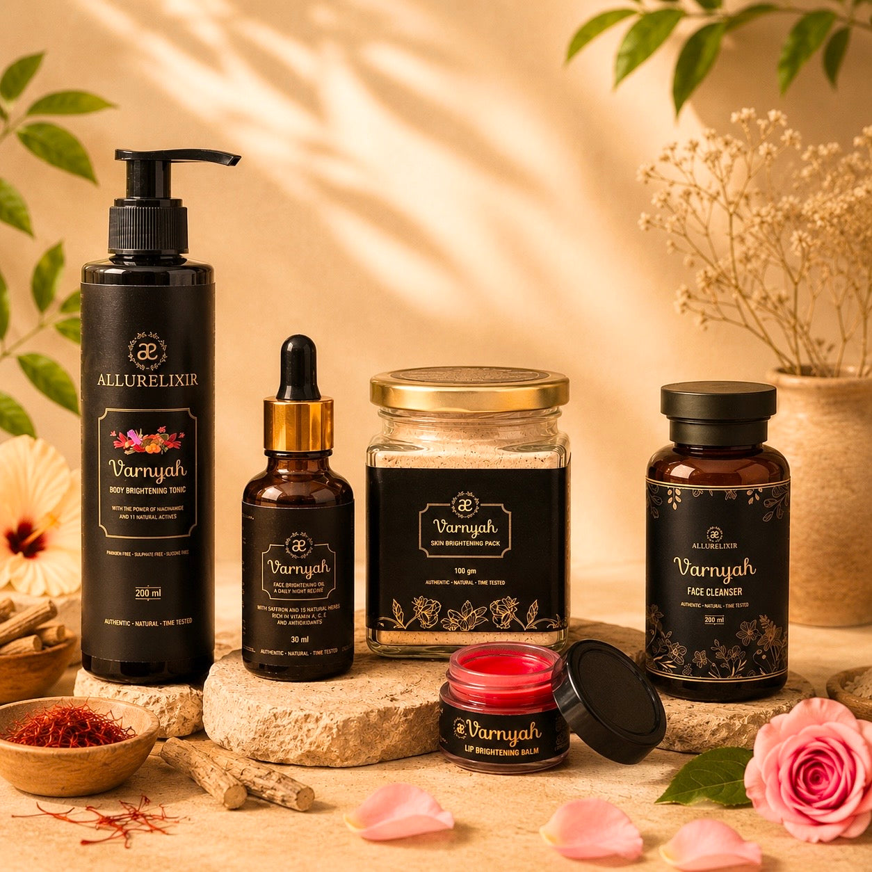 Varnyah 5 in 1 Brightening Kit (Pack + Face oil + Lip balm + Face cleanser + Body Lotion )