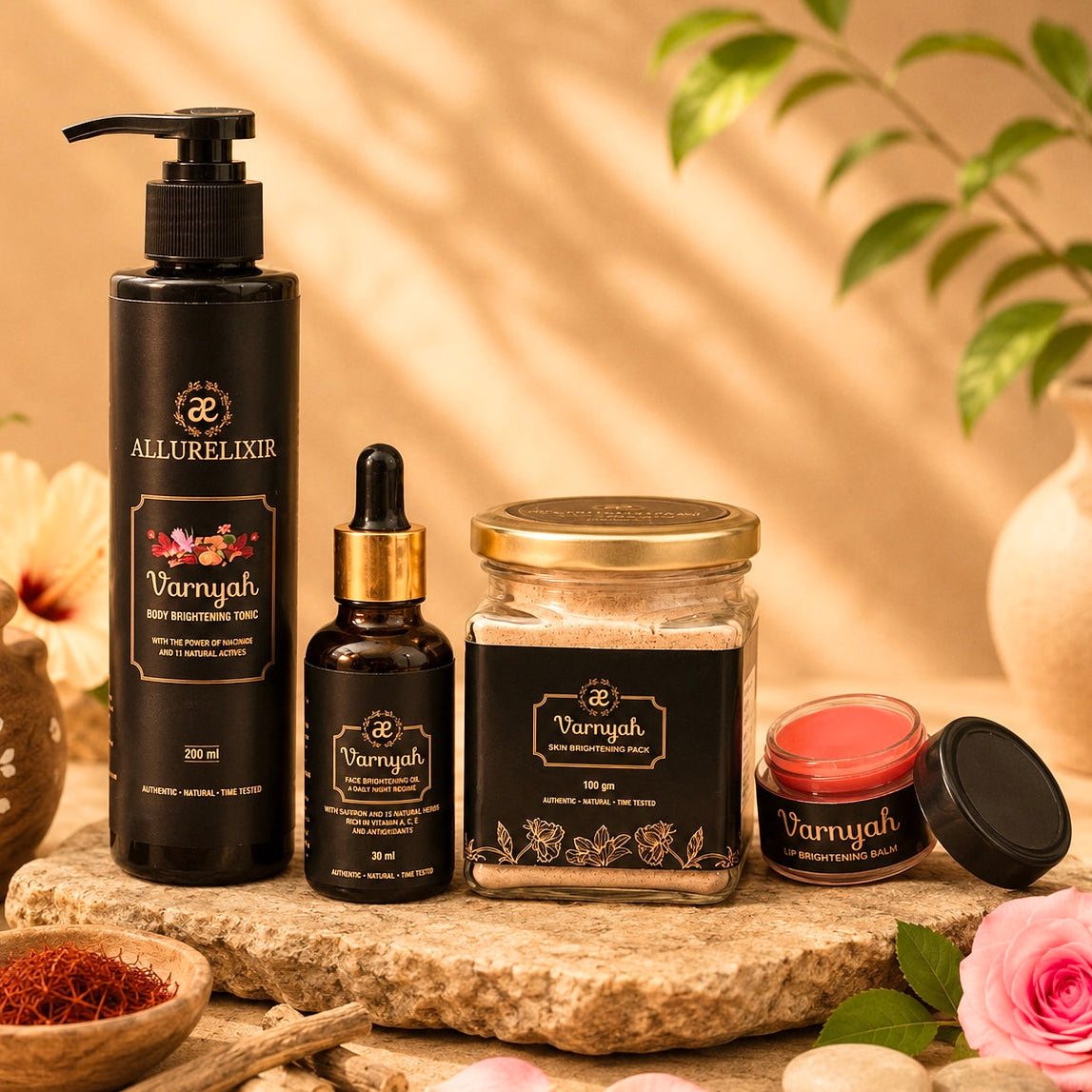 Varnyah : Skin Brightening Kit (Pack + Face Oil + Lip balm + Body Tonic)