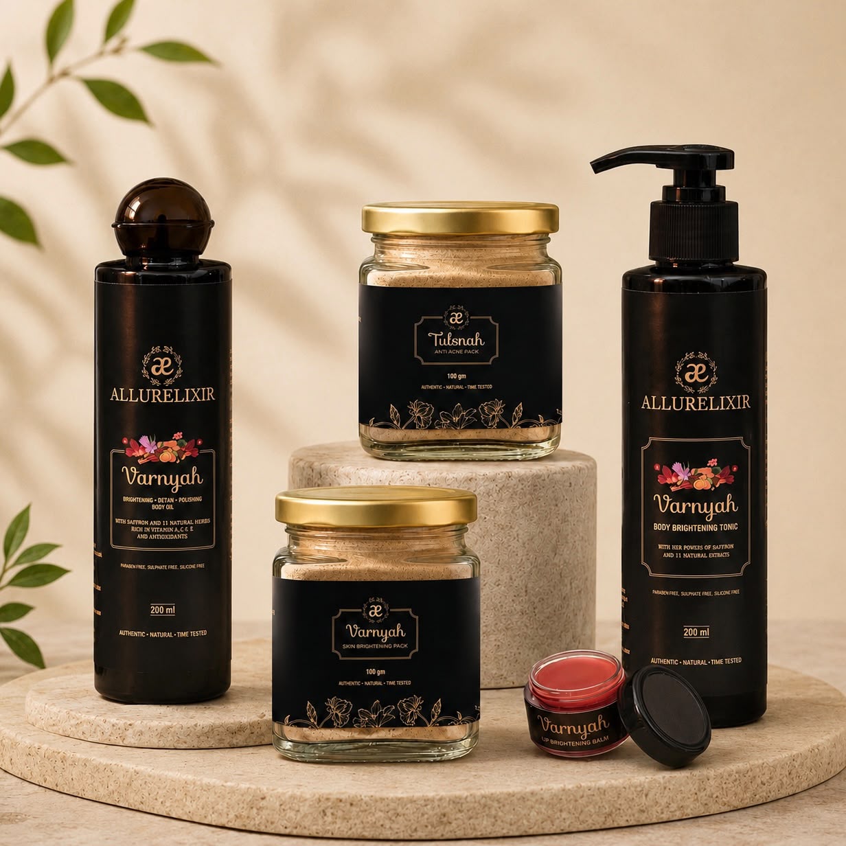 Pimple Skin Mega Brightening Kit ( Tulsnah Pack + Varnyah Pack + Lip Balm + Body Oil + Body Lotion )