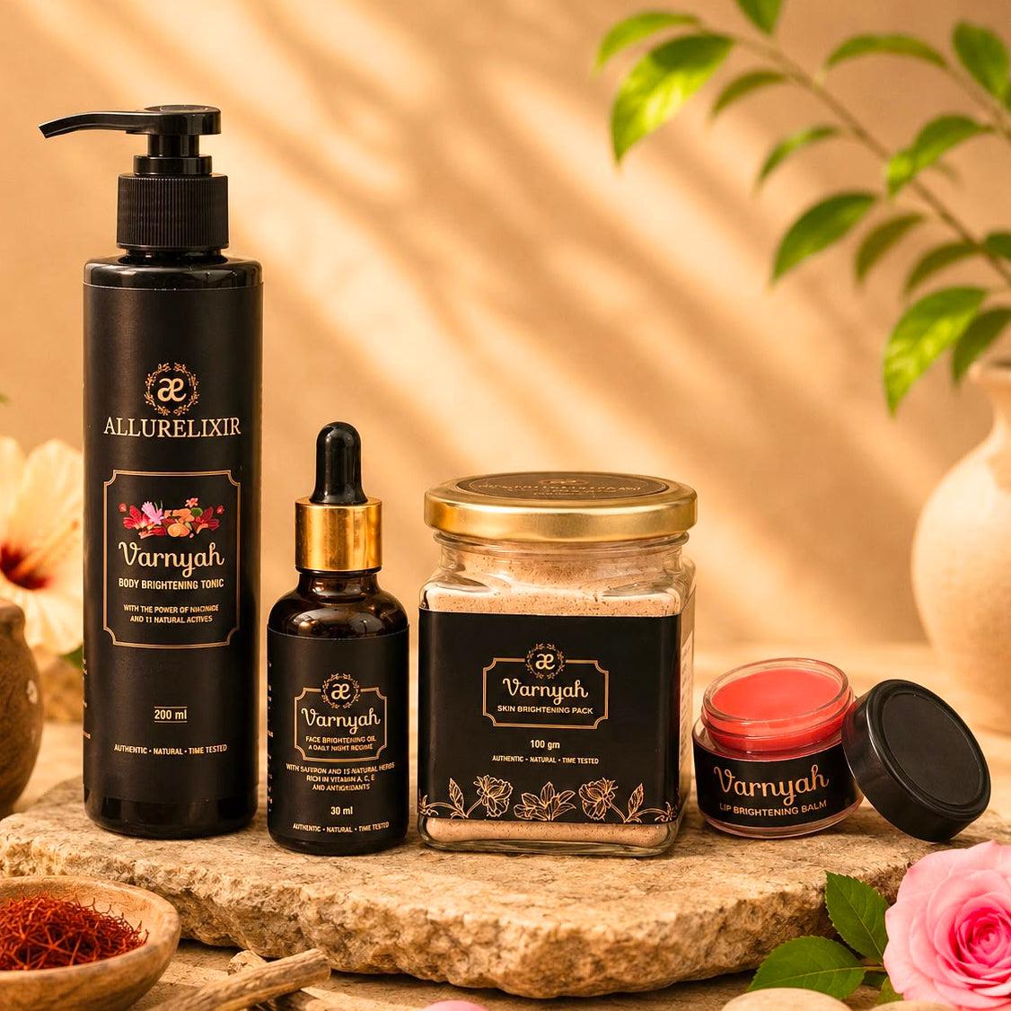 Varnyah : Skin Brightening Kit (Pack + Face Oil + Lip balm + Body Lotion)